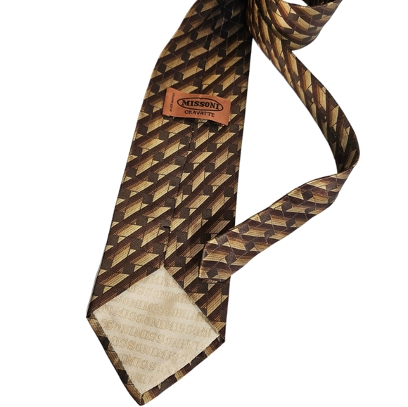 MISSONI Brown/Beige Geometric Silk LUXURY Tie ITALY - Picture 2 of 4